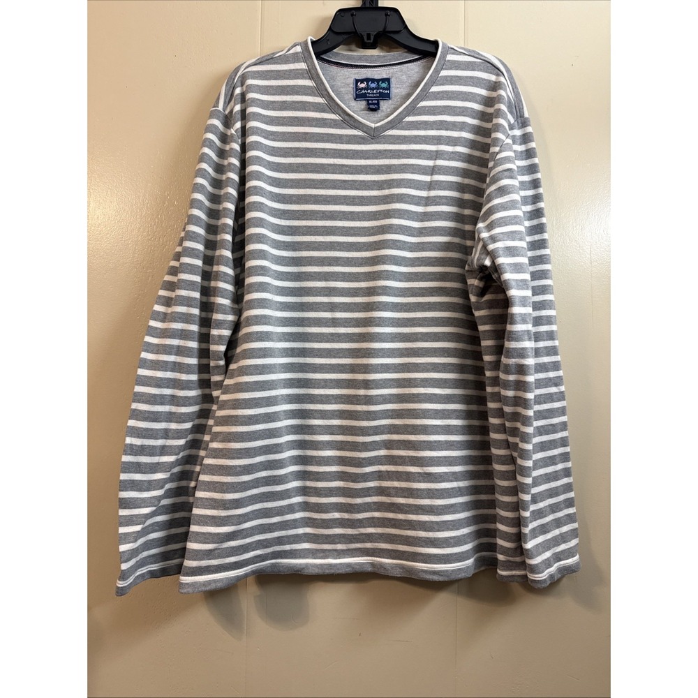 Charleston Threads Womens Size XLGray White Striped Polyester Top